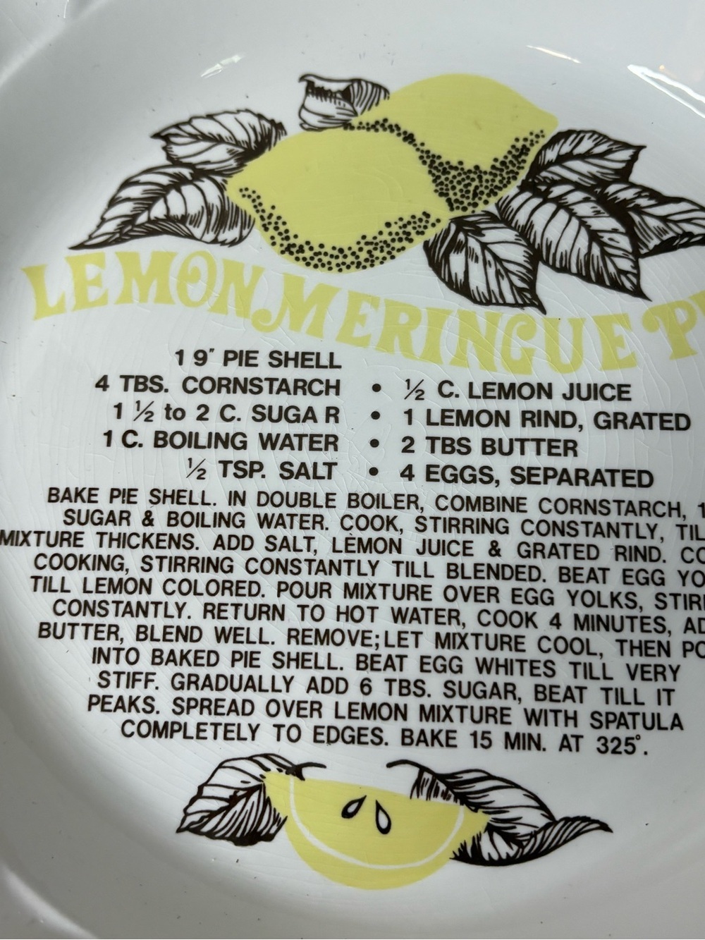 Lemon Meringue Pie Recipe Plate 80’s Vintage - Picture 4 of 9